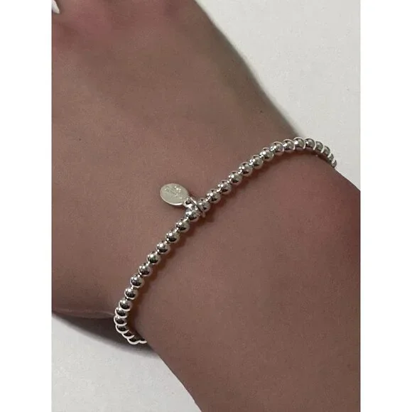 925 Sterling Silver Beaded Stretch Stacking Bracelet Minimalist Star Charm - Picture 4 of 4